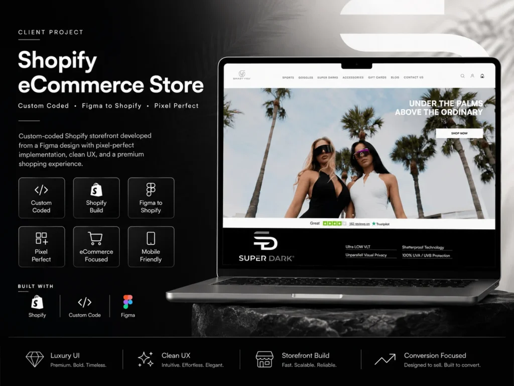 Eyewear brand on Shopify project results and website showcase