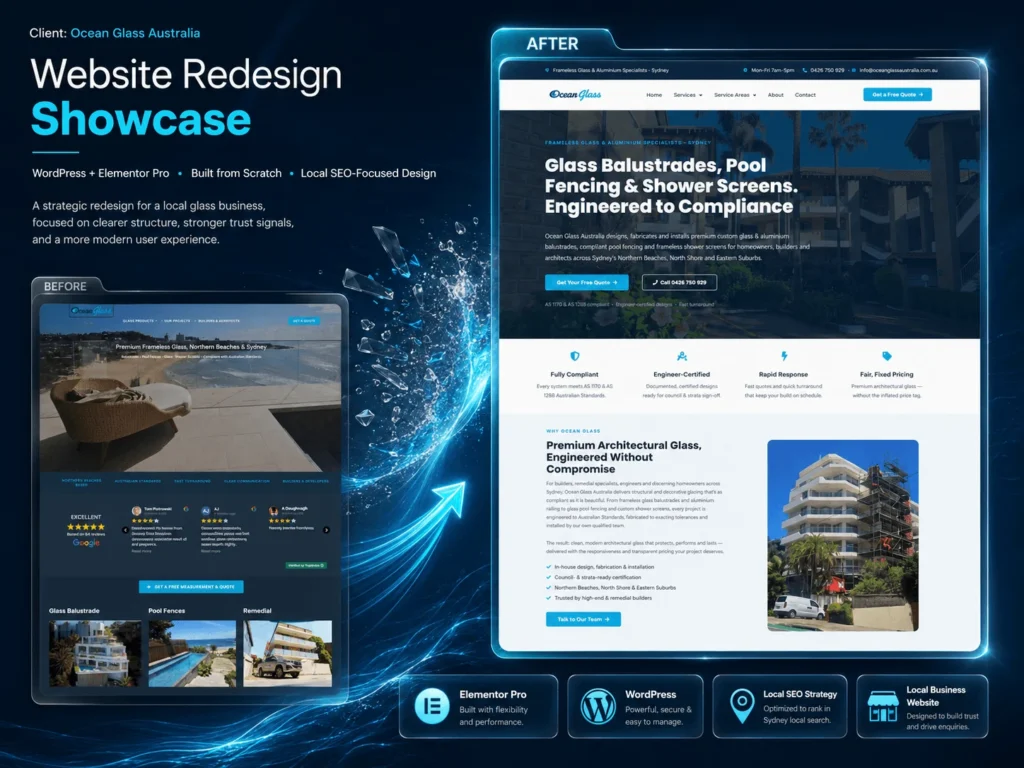 Glass and aluminium company in Australia project results and website showcase