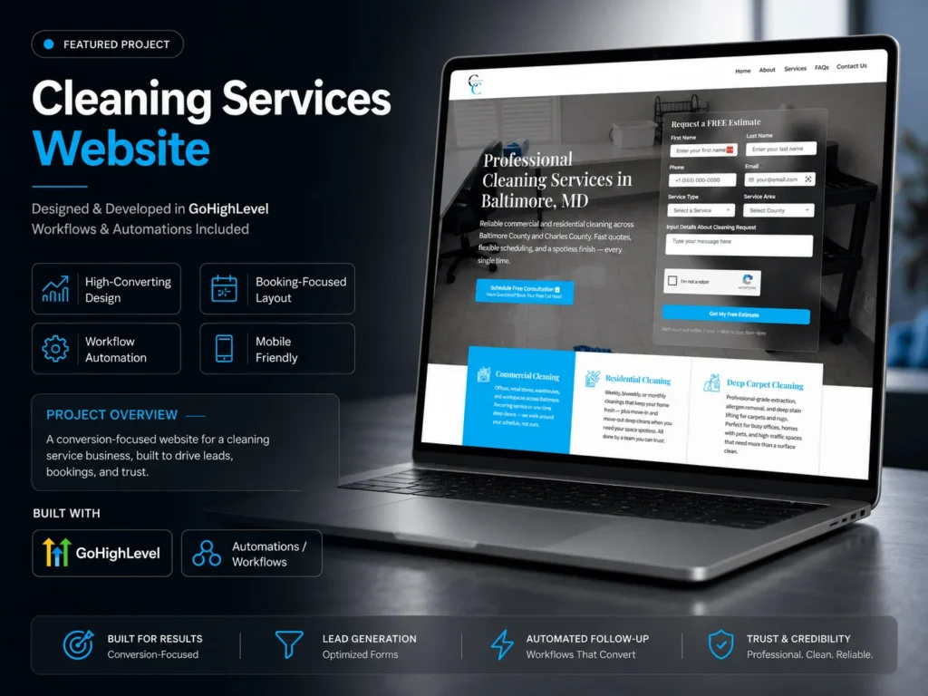 Residential cleaning service project results and website showcase