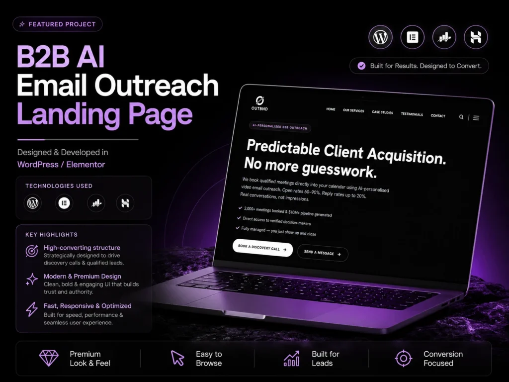 SaaS company landing page project results and website showcase